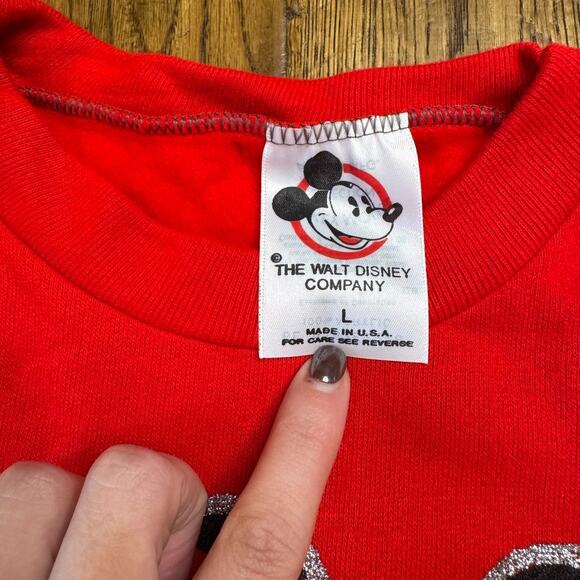 VTG 90s Disney Mickey Mouse Santa Christmas Sweatshirt The Walt Disney Company L - Picture 2 of 9